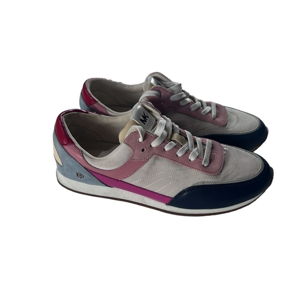Michael Kors LS21J Womens Pink Navy Blue Colorblock Leather Sneakers‎ Size 9M